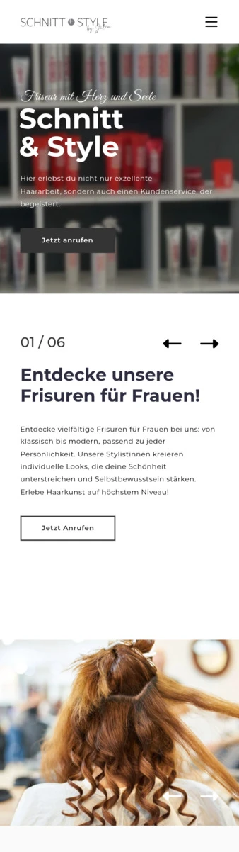 Screenshot von der Handyansicht von schnitt-und-style.at